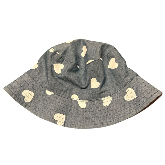 Adorable blue Bucket Hat with White Hearts - Picture 2 of 3